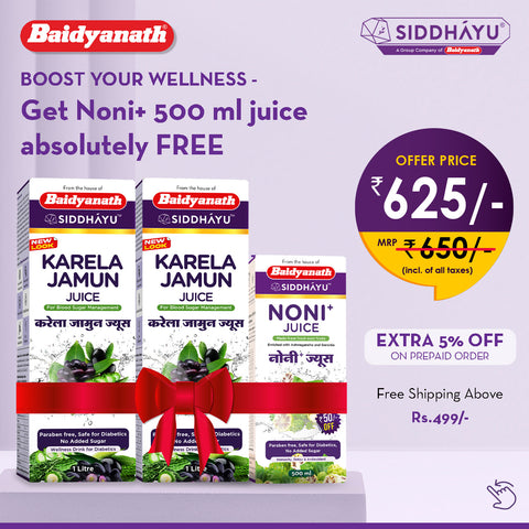 Baidyanath Karela Jamun Juice pack of 2 + Noni 500ml (FREE)