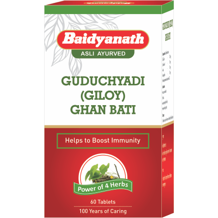 Baidyanath Guduchyadi (Giloy) Ghan Bati Pack Of 2 (60 Tablets Each) + Baidyanath Amla Juice 1 l