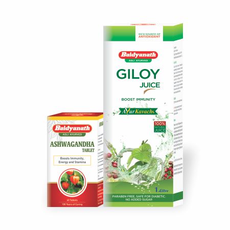Baidyanath Daily Immunity Booster - Giloy 1 l + Baidyanath Ashwagandha Tablet (60 Tablets)